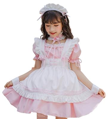 ABUNDANTDOODS Menajeră Gothic Moe Cosplay Drăguț Lolita Costum cu Curat și Chelneriță pentru Copii și Ținută în 4 Culori, Lolita, Costum, Volane, Bentiță,