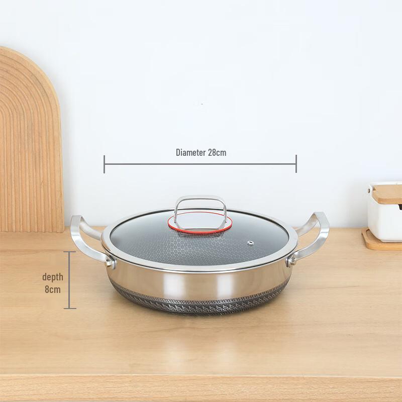 Ying Tang 316 Stainless Steel 28cm Deep Frying Pan with Double Handles