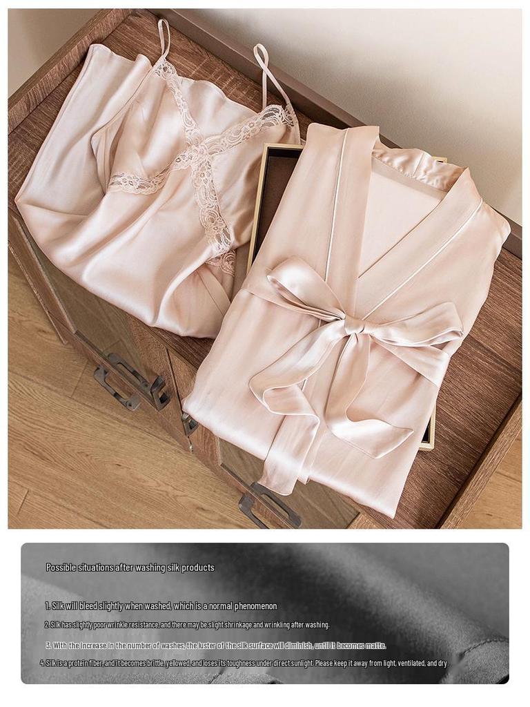 2025 Women's Silk Spaghetti Strap Robe & Nightgown - Elegant Bridal Homewear
