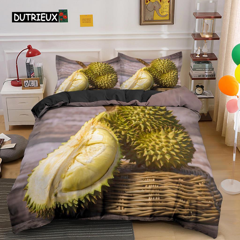 Tropikalny Owoc Durian Poszewka na Kołdrę Mikrofibra Pościel Zestaw 3D Nadruk Poszewka na Kołdrę Z Poszewkami Król Dla Nastolatka Dorosłego Wystrój Sypialni