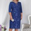 Lace Patchwork Two-Piece Plus Size Women's Mid-Sleeve Midi Evening Dress