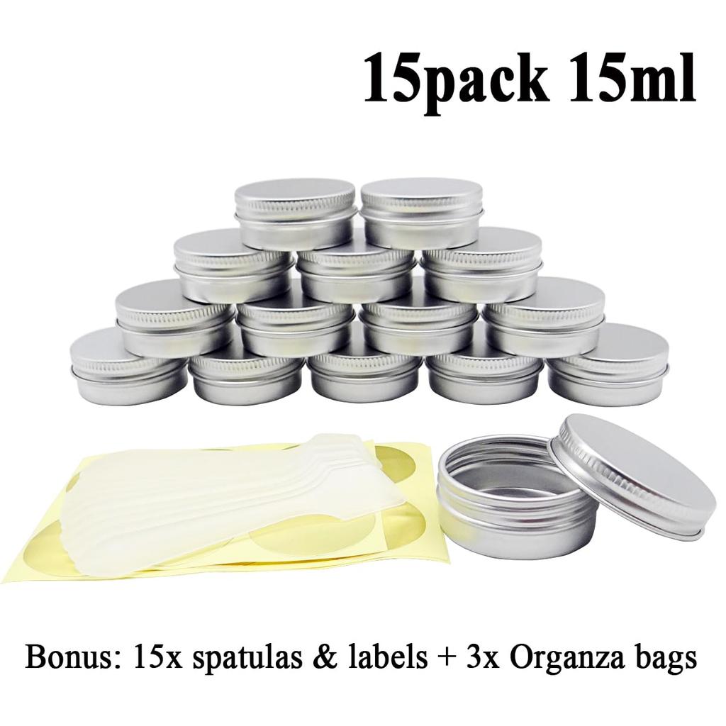 Wopanxye 15ml Silver Aluminum Refillable Cream 15g Cream Cosmetic Small Ointment Aluminum Aluminum Jar Cream Cosmetic Storage for Travel and Small Lip