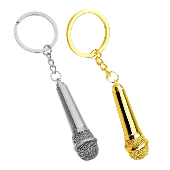 Keychain Pendant Mini Simulation Microphone Pendant Metal Key Holder Car Key Accessories Music Lover Gift
