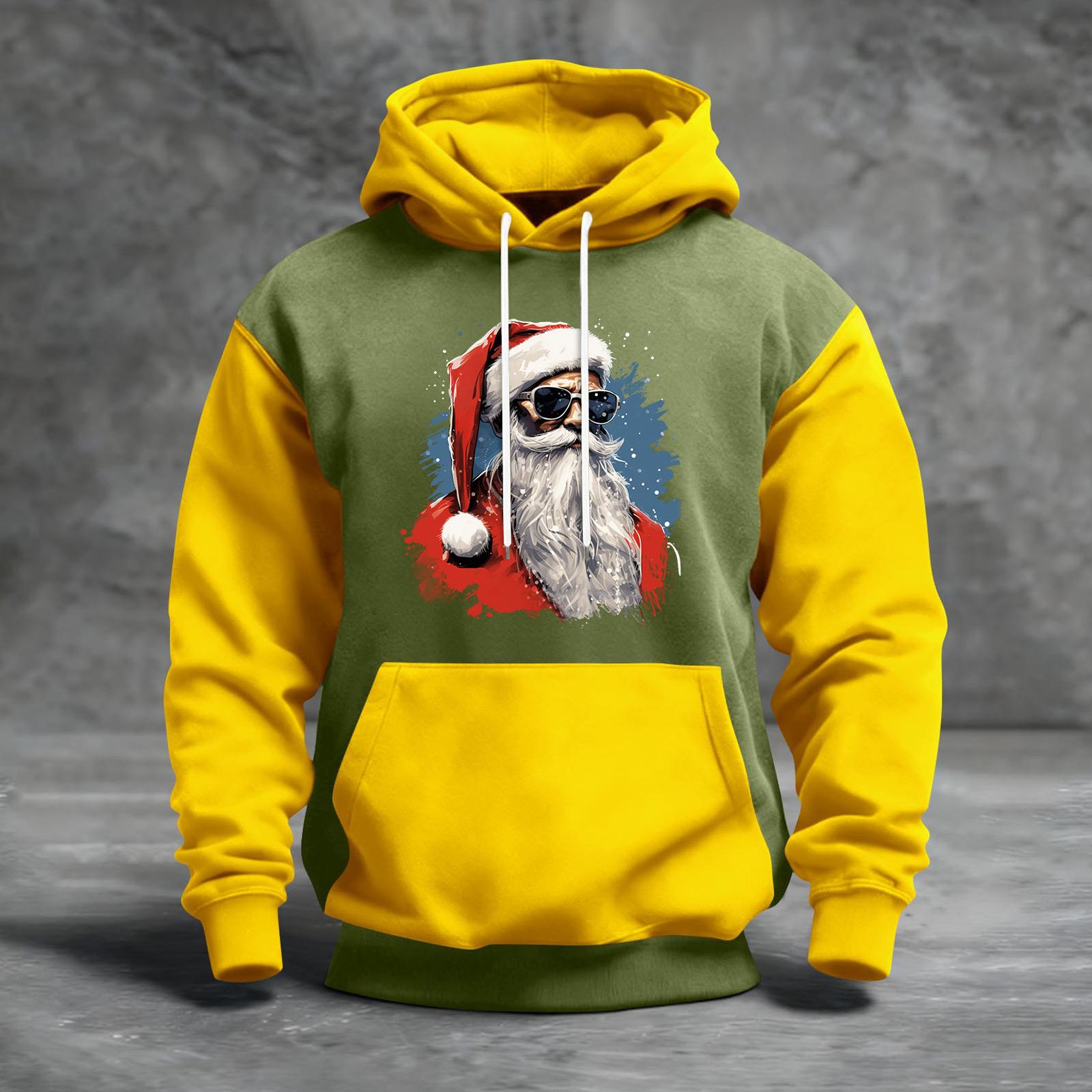 

Men s Christmas Print Color Block Hooded Casual Sports Comfort Sweatshirt XL