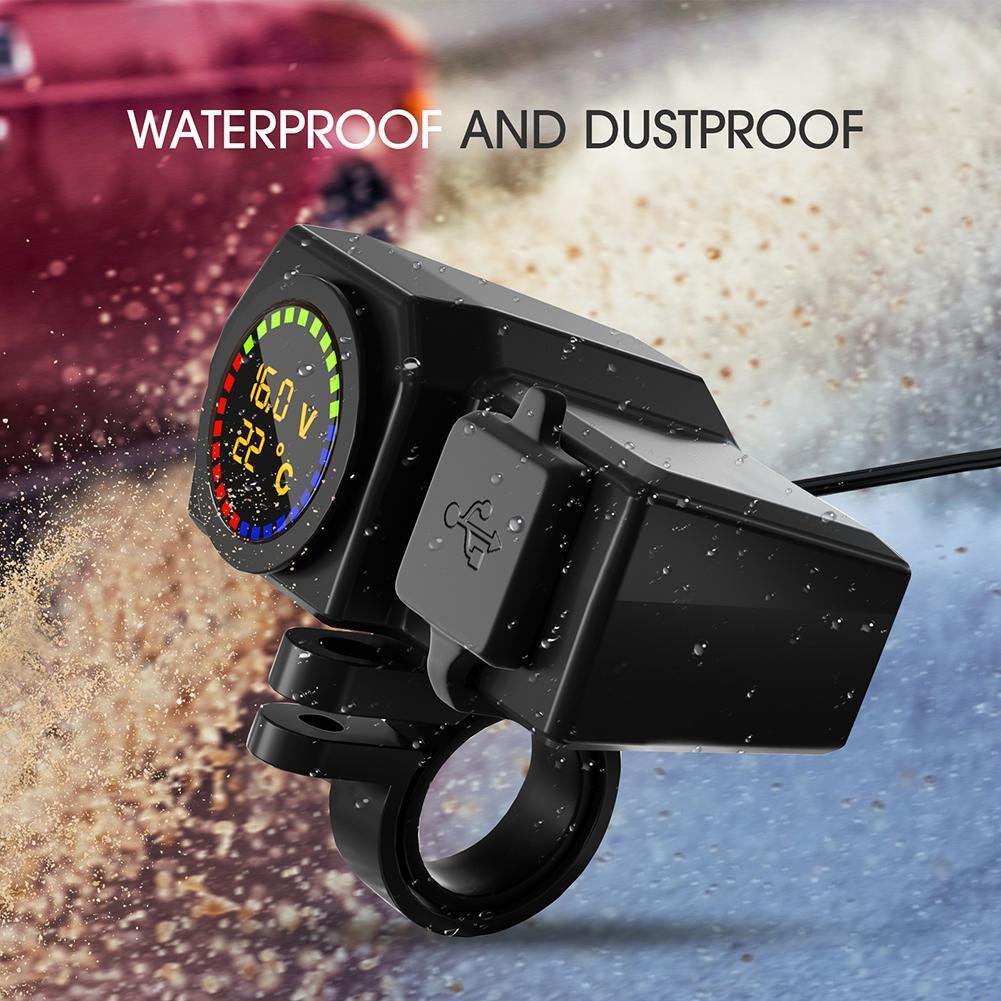 USB C Adapter Voltmeter Thermometer Digital Display Motorcycle USB Type C Charger 36W QC3.0 3.4A Fast Charging for Cell Phone