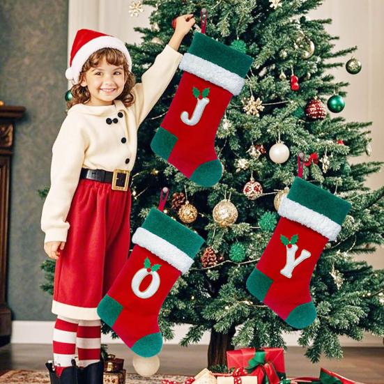 18 Inches Monogram Christmas Stockings with Letters Embroidered Initials Xmas Hanging Stockings for Fireplace Christmas Party Decoration