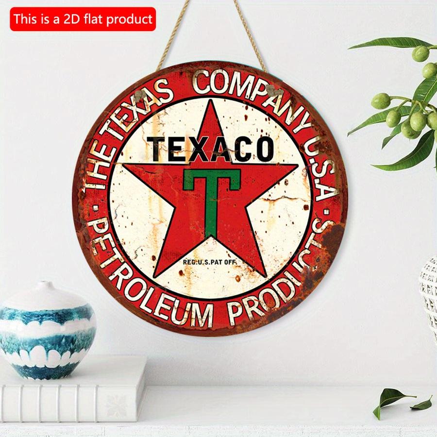 2D Flat 20*20cm1pc Vintage Round Texaco Sign With Imitation Cracks Edge, Nostalgic Vintage Red Five-pointed Star Pattern Wall Decor with Letter