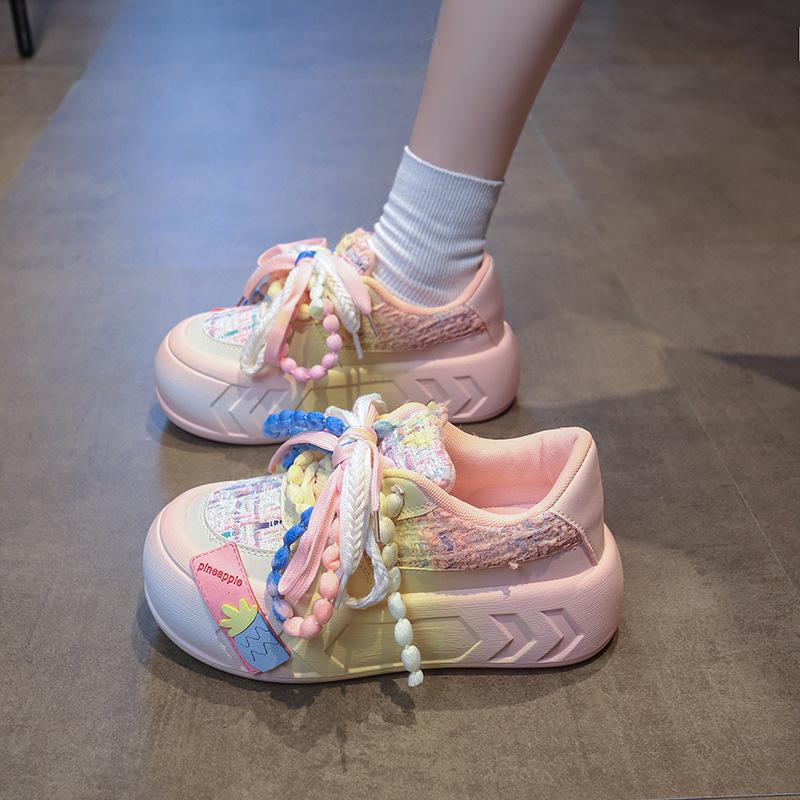 Niche original thick baseplate shoes women's 2025 new student versatile muffin little white shoes sports and leisure big head shoes