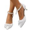 Fashion New High Heel Girl Wedding Shoes 2025 Summer New Bow Pearl Chain Bridesmaid with Skirt French Pointed Toe Single Shoes