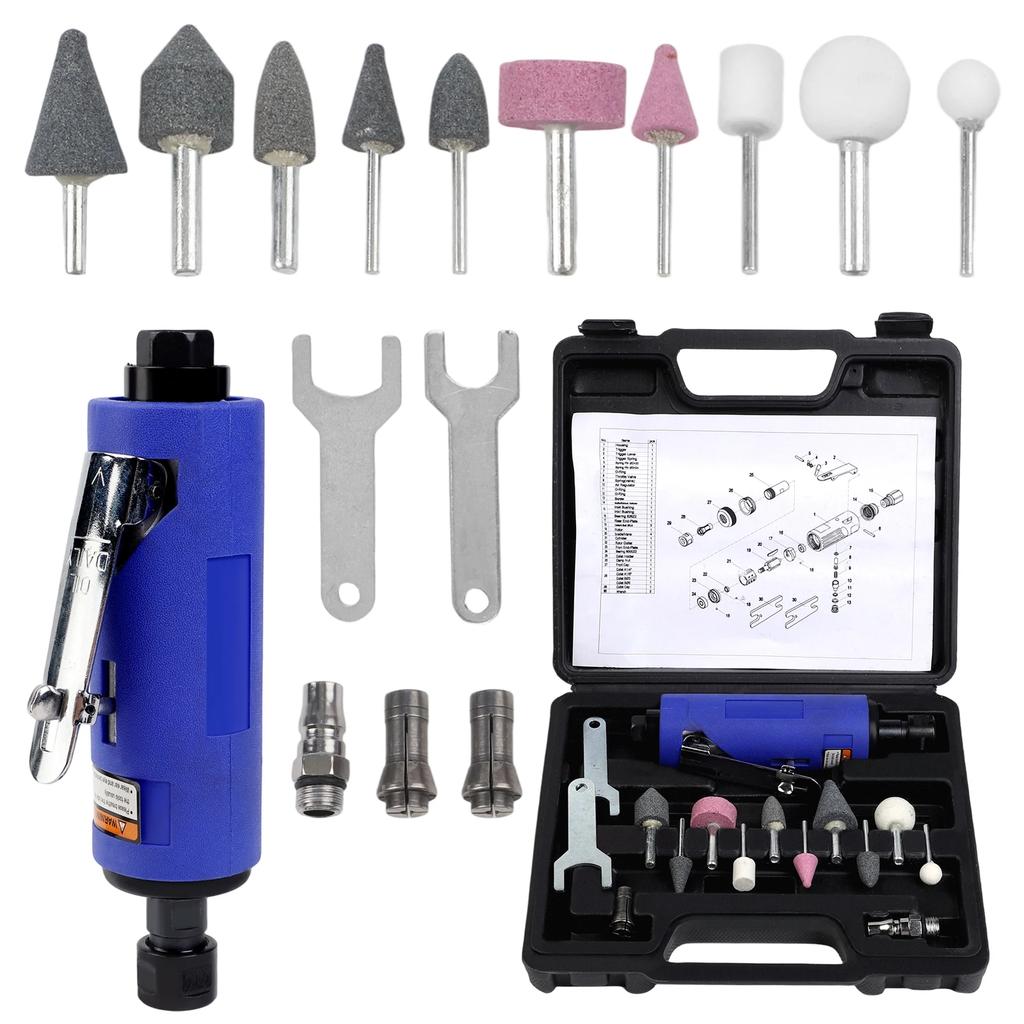 MultiPurpose Pneumatic Grinder with 3mm and 6mm Chuck Option and Various Grinding Heads for Metal Rust Removal