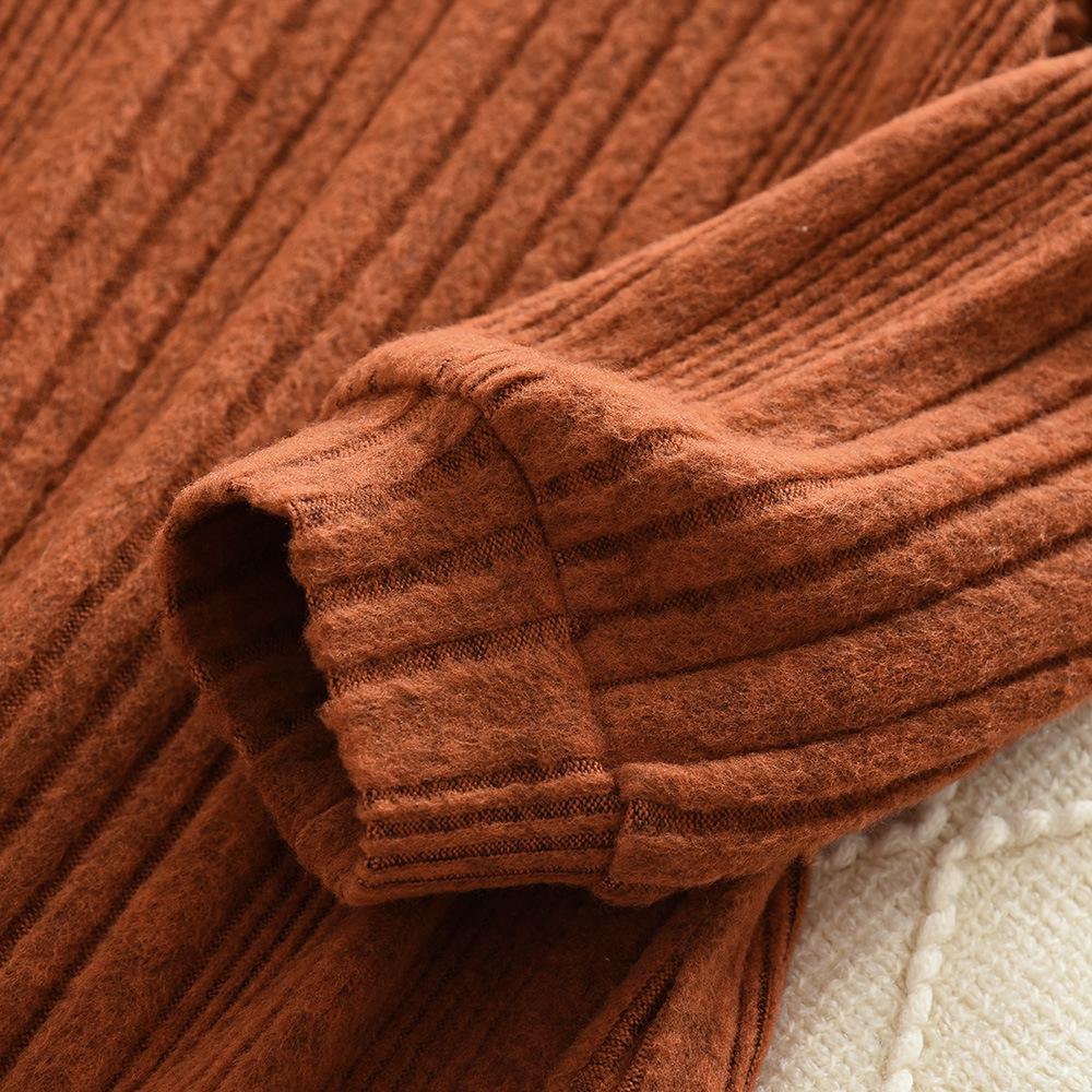 Set Rochie cu Guler Înalt Ribat pentru Fete Toamnă/Iarnă 2025 & Vestă de Pluș