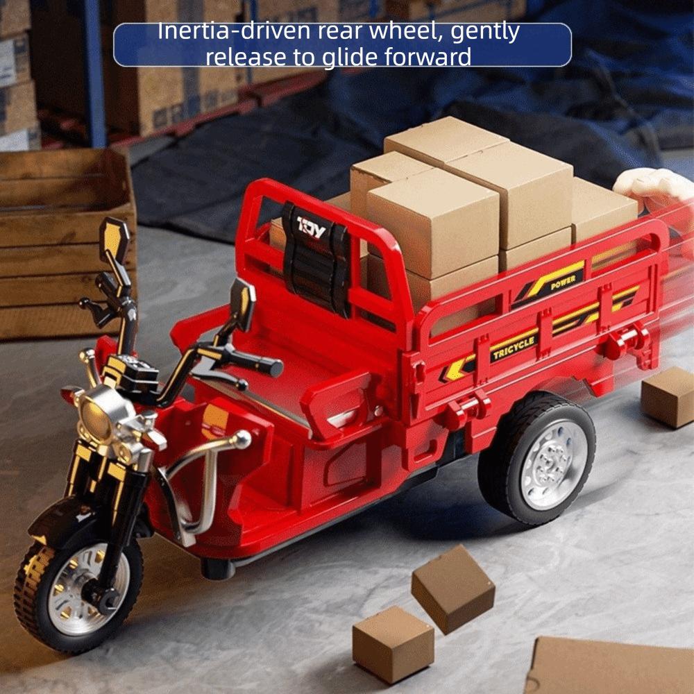 Plastic Simulation Tricycle Toy Inertia Driving Steerable Front Pull Back Truck Openable Seat Diecast Courier Truck Kids Toys