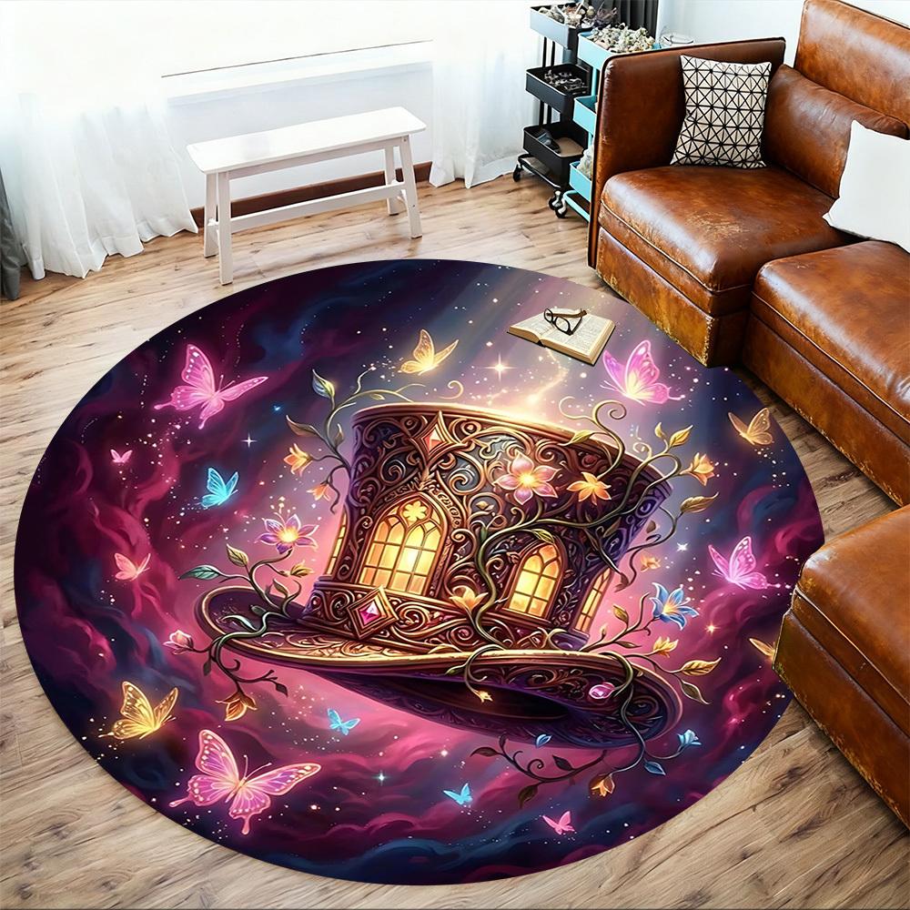 1pc Fantasy Hat Round Chair mat office Area Rug - Non-Slip, Floor Mat for Office, Bedroom, and Indoor Decor p127124