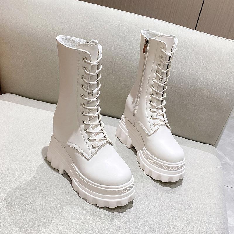 Fashion Women's Mid-Calf Boots Autumn Winter New Platform Wedge Short Boots Shoes for Women Versatile Ladies Chunky Motorcycle Botas