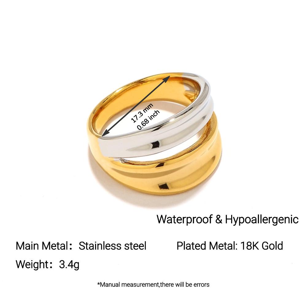 Yingtai Round Geometric Stainless Steel Titanium Ring, 18k Gold-Plated - Trendy Niche Women's Jewelry