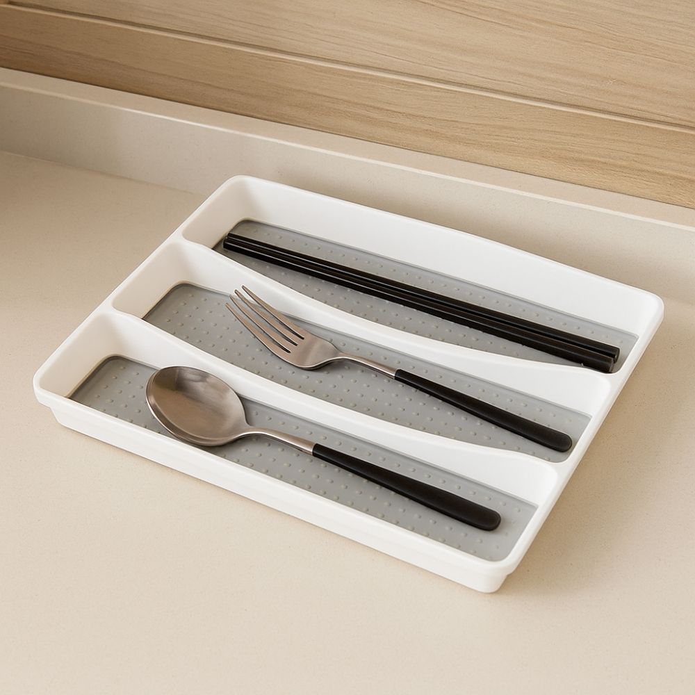 3 Compartments Utensil Organizer Tray Non-Slip Flatware Organizer  Kitchen Drawers