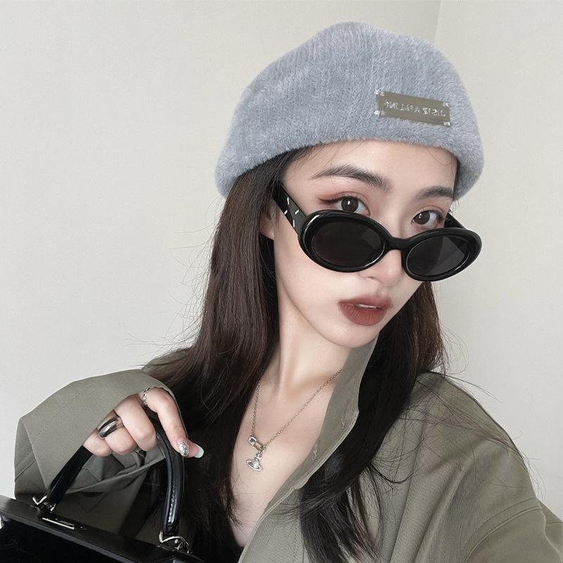 Autumn and Winter Warm Rabbit Fur Hat Female Reverse Wearing Beret Retro Versatile Dual-purpose Forward Hat Solid Color Painter Hat