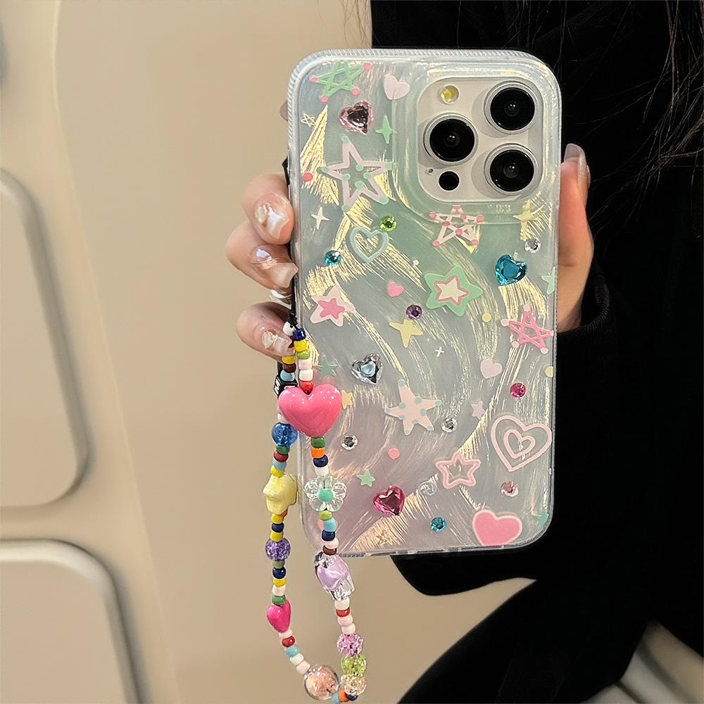 Suitable for Iphone15 Colored Star Mobile Phone Case 16 Niche 14 Promax Dopamine Chain 13 Anti Fall 11 Hard