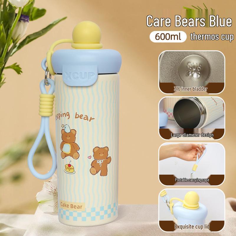 Cute Cartoon Animal Thermos with Straw & Lanyard - 316 Stainless Steel Children's Portable Cup