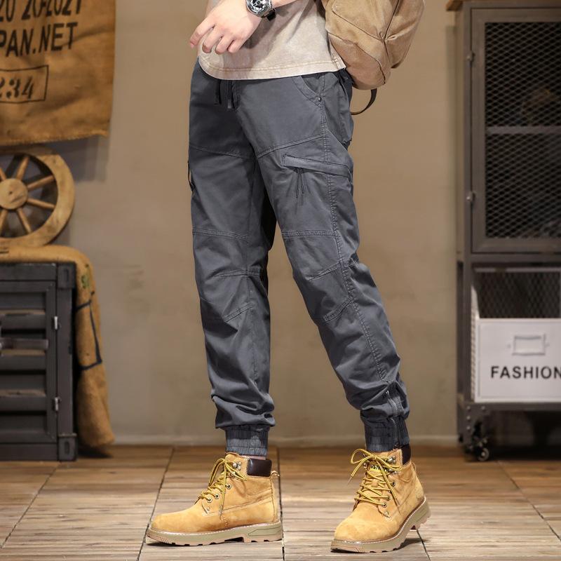 Spring New Loose Straight Overalls Men's Spring and Autumn Tied Feet Casual Sports Pants Wear-resistant Outdoor Trousers