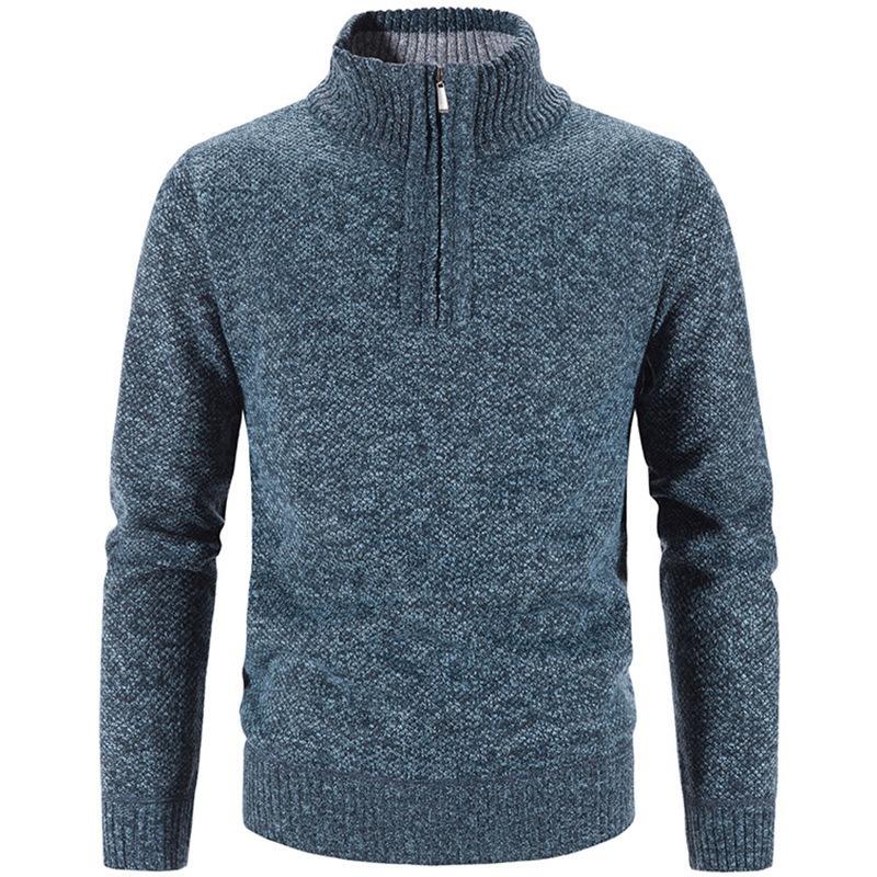 New Autumn and Winter Knitted Men's Stand-alone Collar Sweater Half Zipper Pullover Casual Solid Color Long Sleeve Jackets