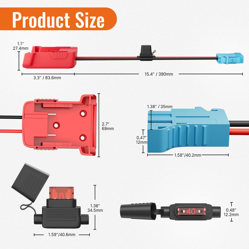 Battery Adapter 18V for Milwaukee M18 Power Wheels Adapter with Wire Harness Connector Compatible with Peg-Perego Riding Toys