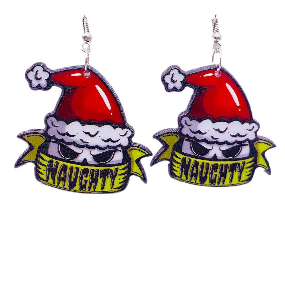 Holiday Horror Santa Hat & Christmas Tree Bell Acrylic Earrings