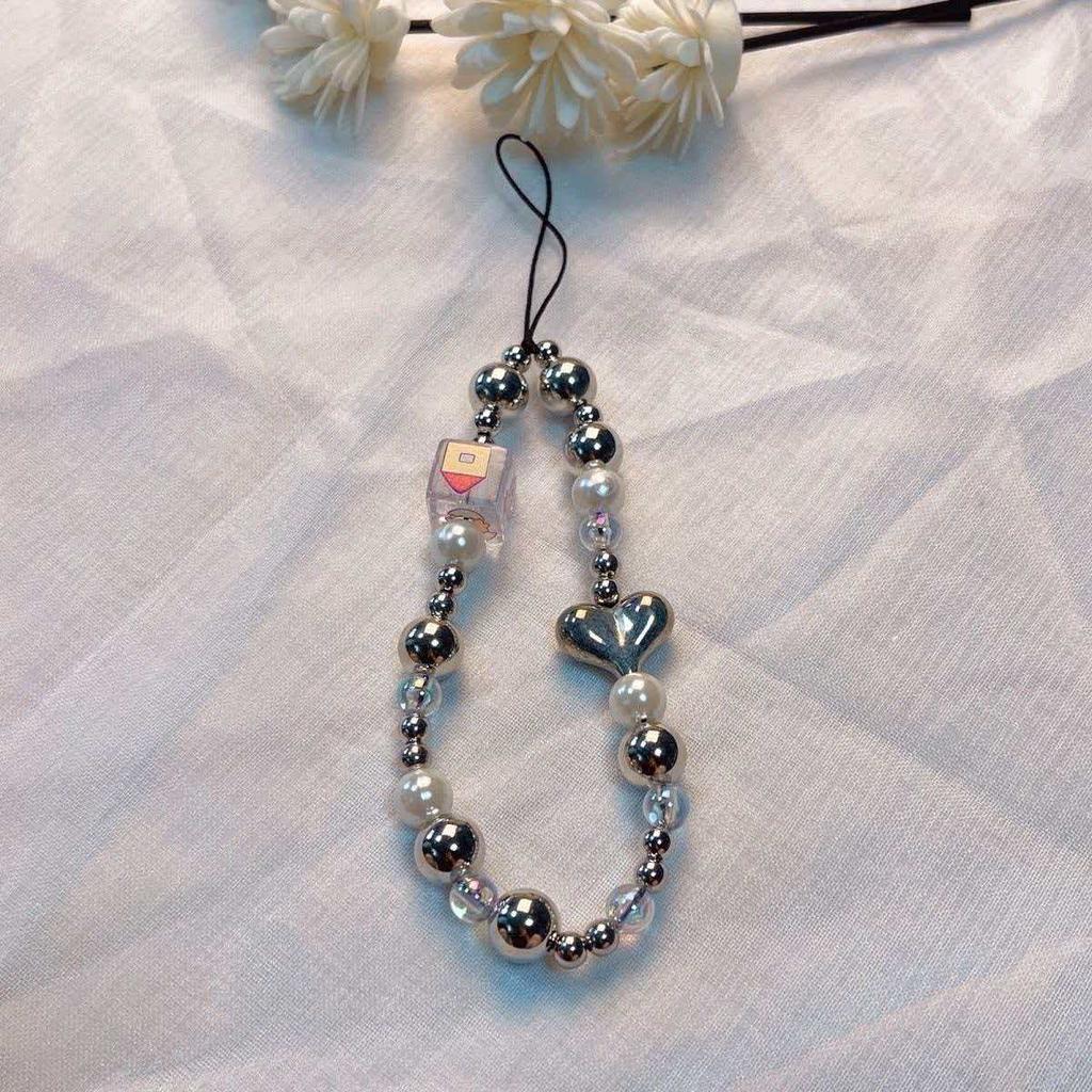 Telefon Anti-Verlust-Lanyard Schlüssel Kurzer Handgelenk-Anhänger Bunter Macaron-Anhänger mit runder Perle Damen-Handkette Handy-Lanyard