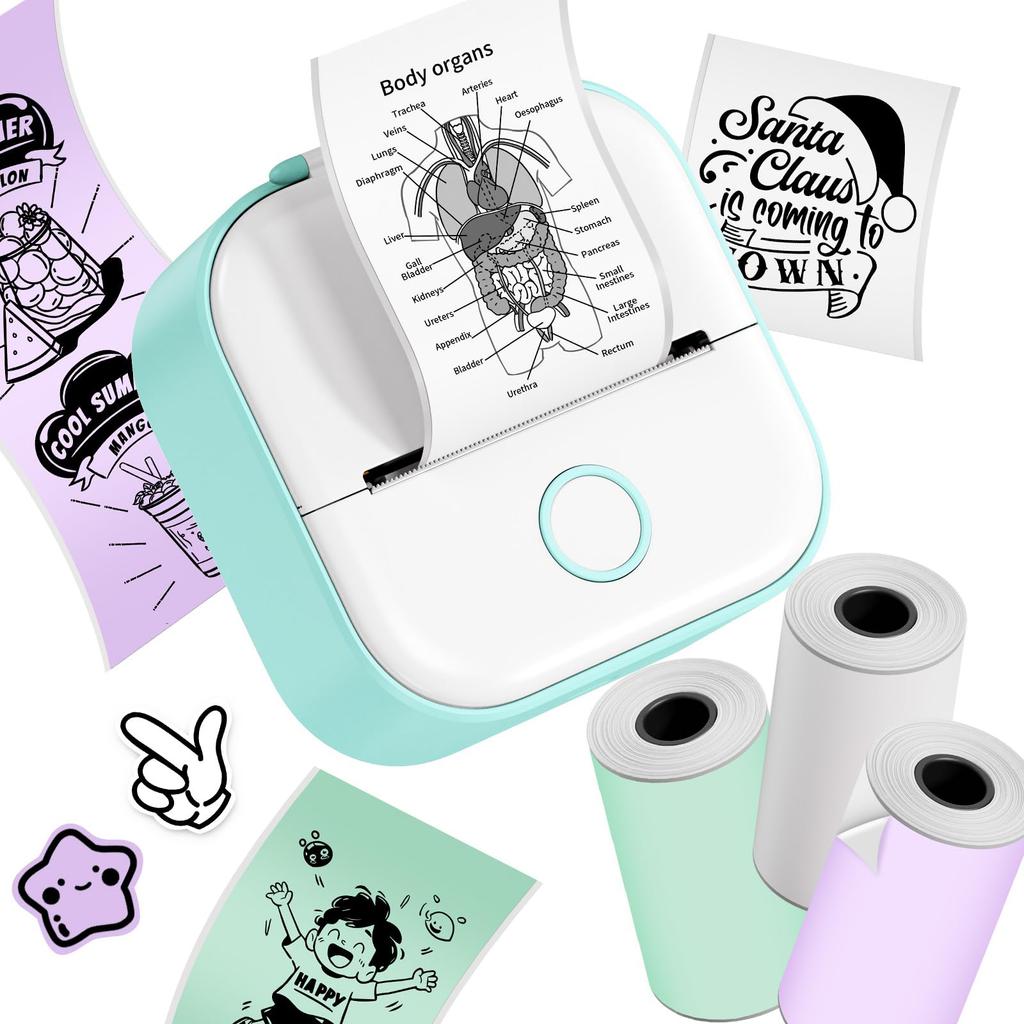 Phomemo T02 Thermal Printer with AI Smart App, Smartphone Compatible, Mini Mobile Printer, 3 Rolls of Labels Included, Portable, Compact Photo Printer