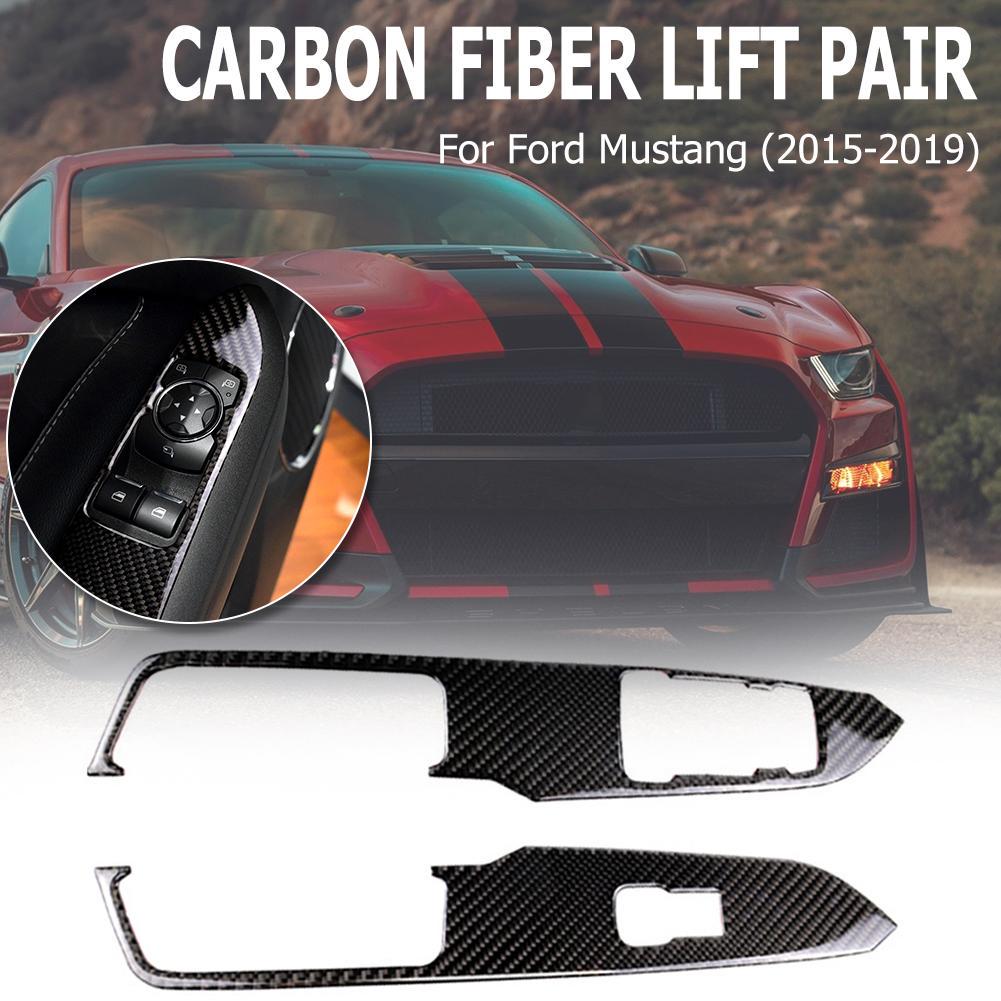 For Mustang 2015-2019 Carbon Fiber Car Window Control Switch Panel Stickers