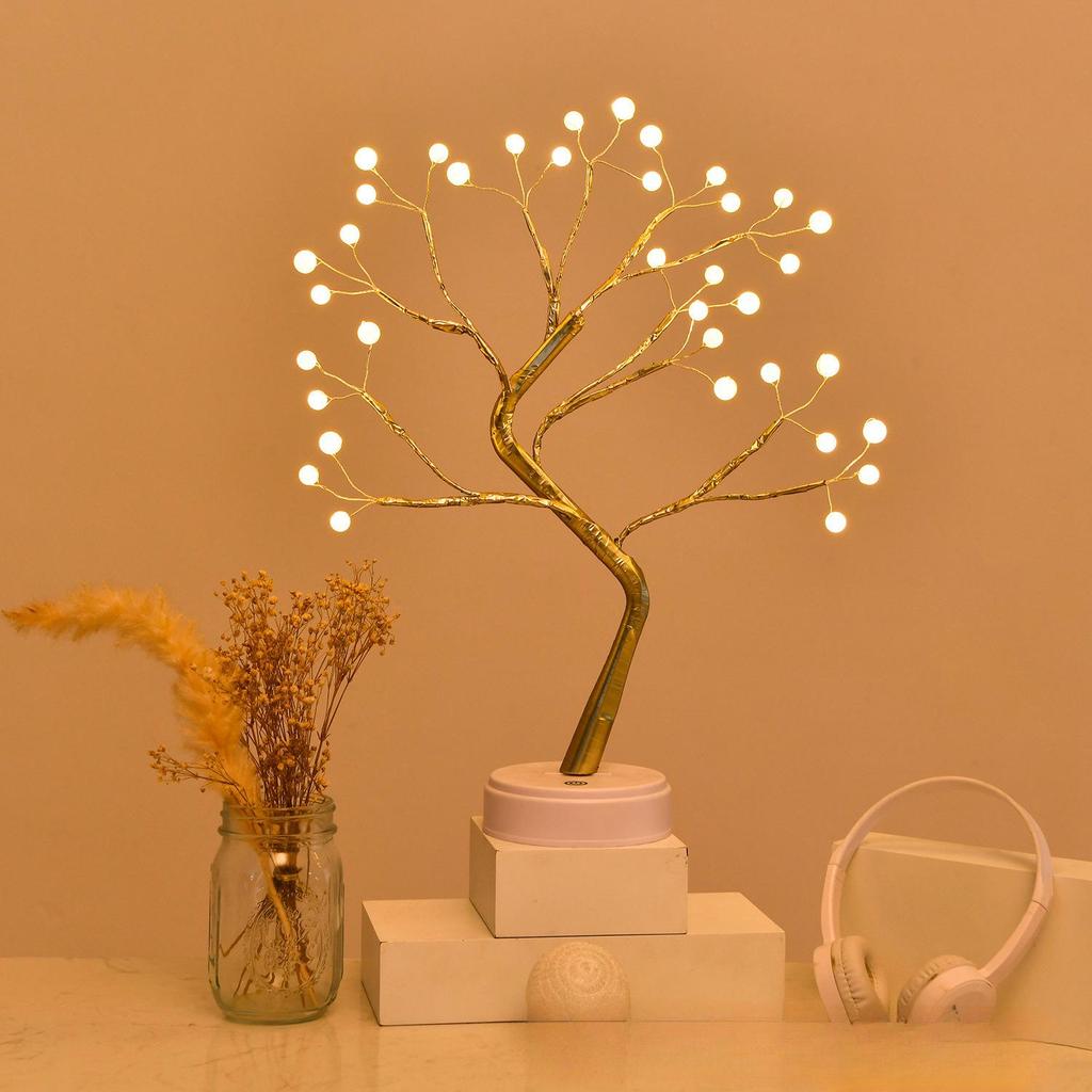 Xianci Starry Sky Table Lamp: Creative LED Pearl Golden Leaf Light for Bedroom Decor