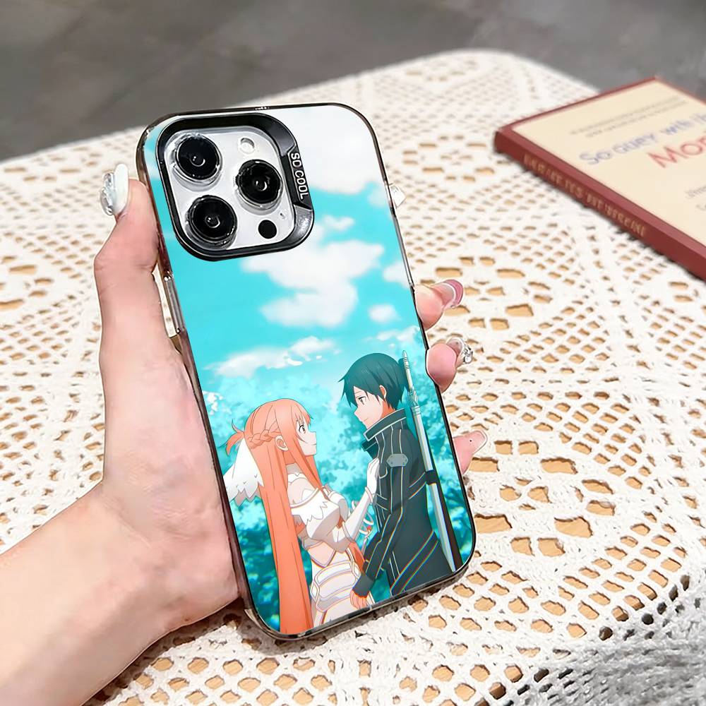 K-Kirisuna K-Kirito A-Asuna  Phone Case For iPhone 17,16,15,14,13,12,11 Plus,Pro Max,XS,Colored Silver Phone Case