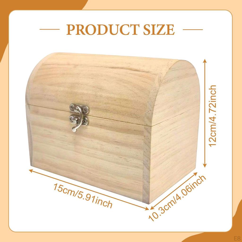 Decorative Unfinished Wooden Chest, Simple Jewelry Box, Unpainted Wood Box for Arts, Parties,