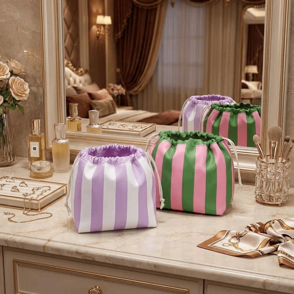Striped Drawstring Cosmetic Bag Portable Striped Cosmetic Organizer Makeup Bag Organize Women