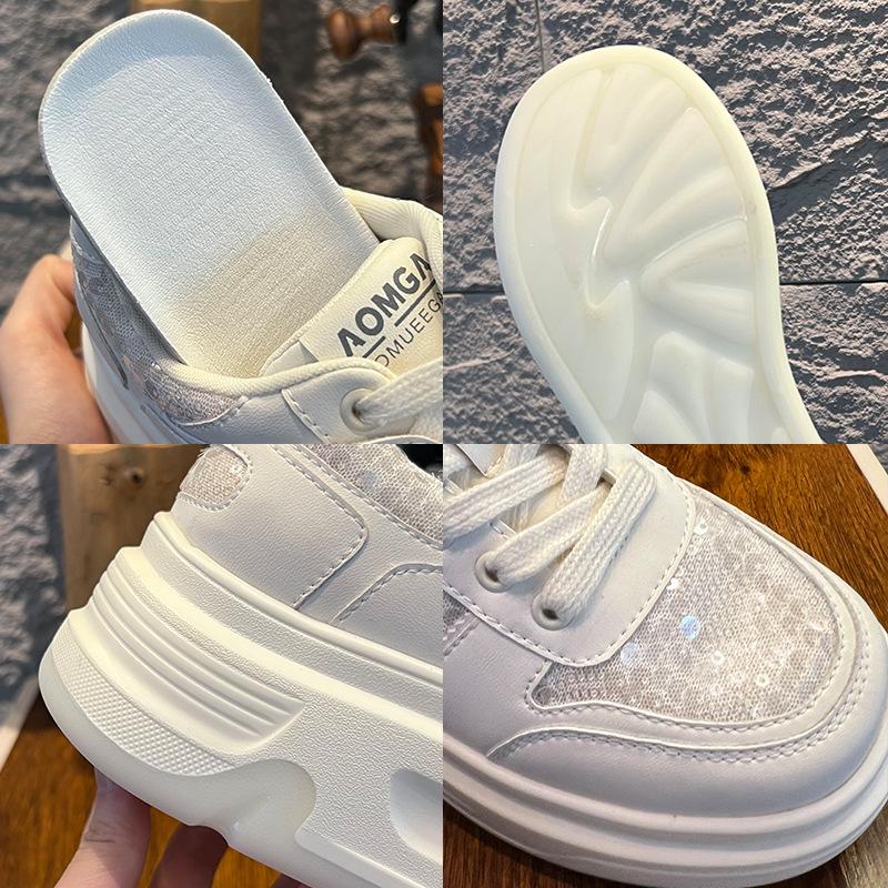 Suction film sole white shoes women's spring new thick-soled heightening shoes commuting versatile casual single shoes sequined women's shoes