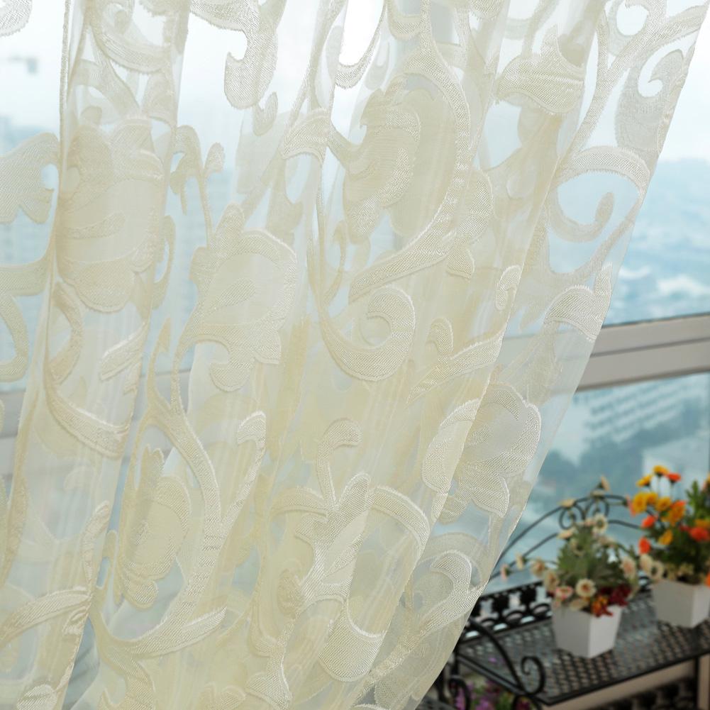 1 Stück LOZUJOJU Moderner Weißer Jacquard Voile Stoff Tüll Vorhang Fensterabdeckung für Wohnzimmer Schlafzimmer Heimdekoration
