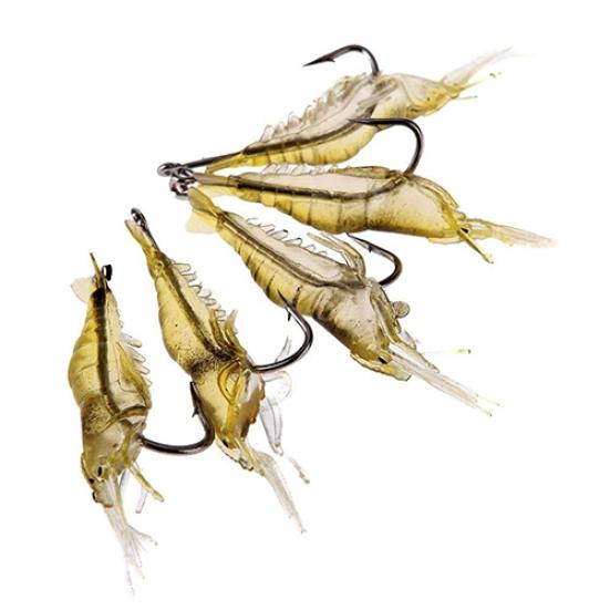 MUQZI Sports Accessory 5Pcs Fishing Lure Soft Lightweight Faux Vivid Shrimp Prawn Bait Hook Fishing Gear
