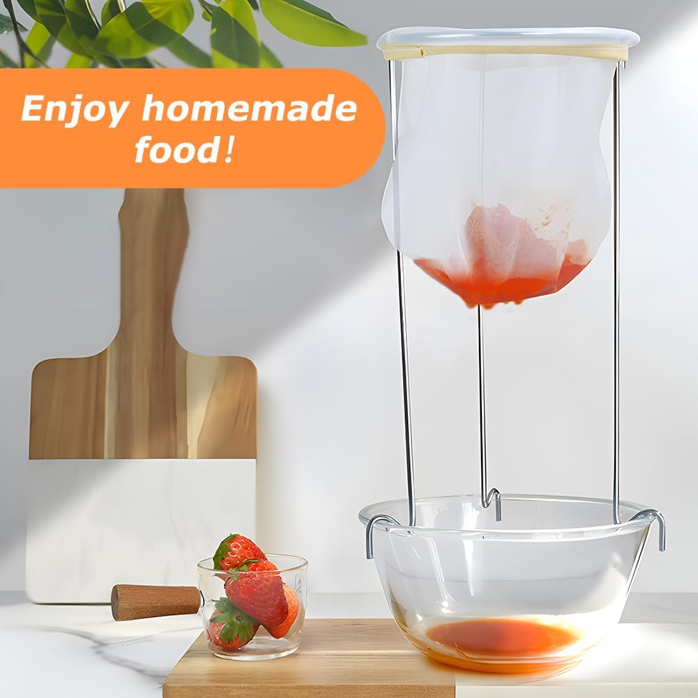 Jelly Strainer Stand with 3 Reble Strainer Bags, Stable Stainless Steel Sieve Stand Reble Food Jelly Filter Bags for Straining Juice Yogurt Cheese