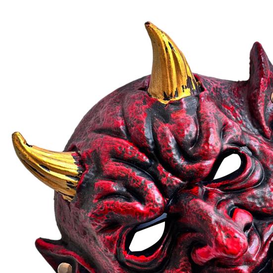 Celotvářová maska Halloween Rudý ďábel Cosplay maska, Strašidelný zlatě rohatý démon Latexová realistická maškarní kostýmová párty pro muže dospělé Horor