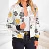Women's Fashion Long Sleeve Floral Print Round Neck Zip Jacket