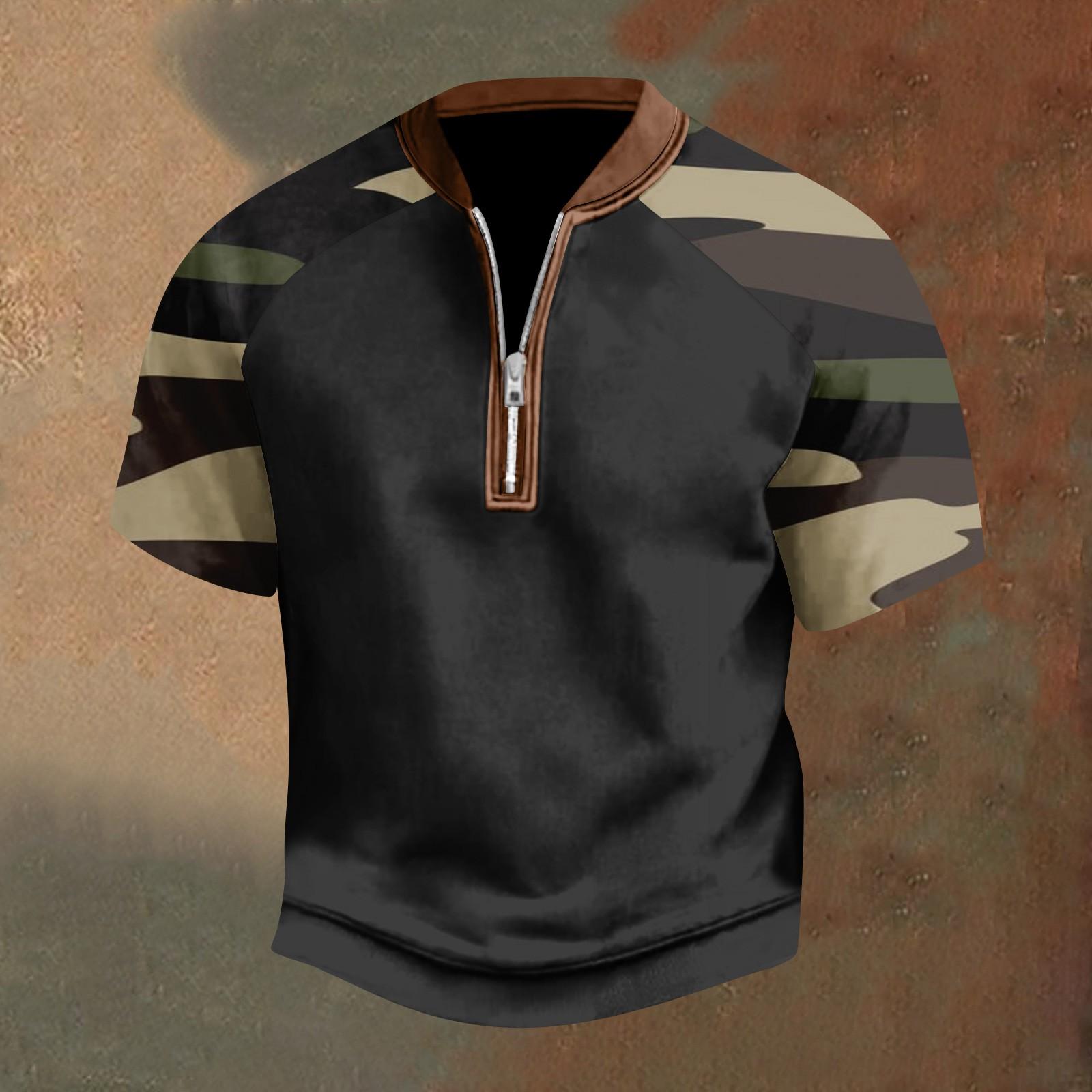 

Мужская повседневная футболка с застежкой-молнией на половину длины и короткими рукавами XL