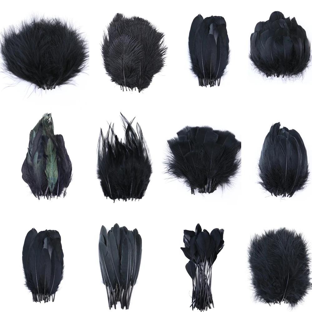 50Pcs Natural Black Goose Ostrich Feathers For Jewelry Earrings Making Diy Dream Catcher Decoration Crafts Plume Accessories