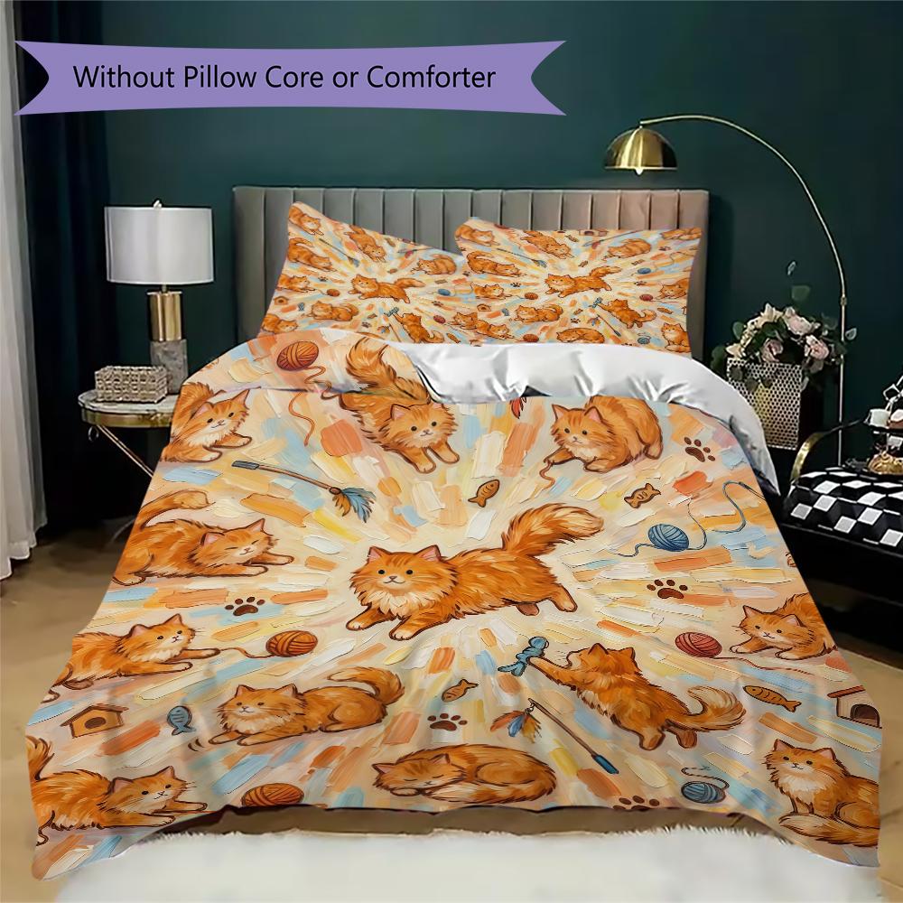 Vibrant Mandala Cats Pattern Bedding uilt Set uilt Cover Pillowcase Home Decoration Birthday Gift (1 * duvet cover + 2 * pillowcase without core)