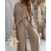 Summer Two Piece Set For Women Long Pant Sets V Neck Bat Sleeve Casual Loose Wide-leg Pants 2 Piece Set Solid Color Outfits