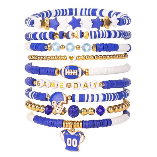 Game Day Bracelets Stackable Sports Football Charm Bracelets Elasticated Football Themed Bracelets Set for Women Men Football Fans Boho Summer