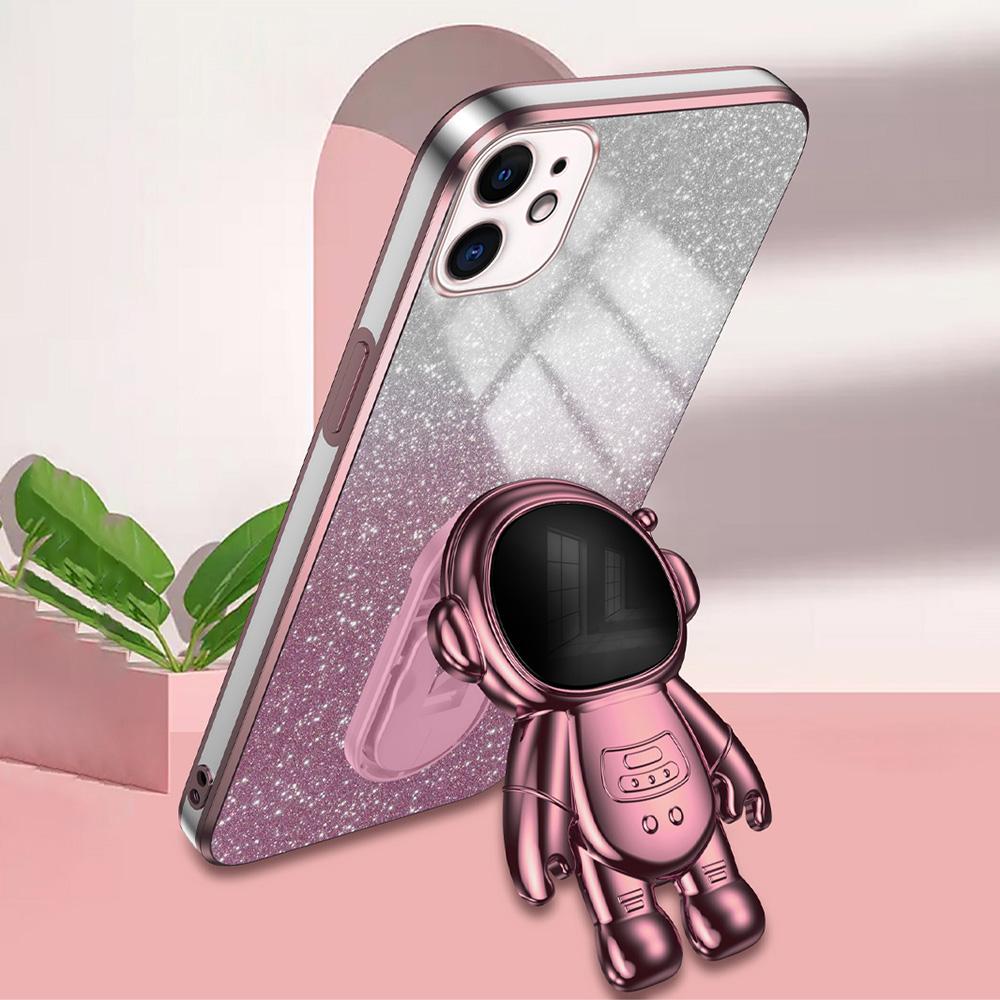 

For iPhone 11 Case Astronaut Kickstand PC+TPU Glitter Powder Phone Cover Pink