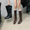 Korean Fashion Boots Feel Belt Buckle Small Thick Heel High Boots Children But Knee High Heel Thin Boots