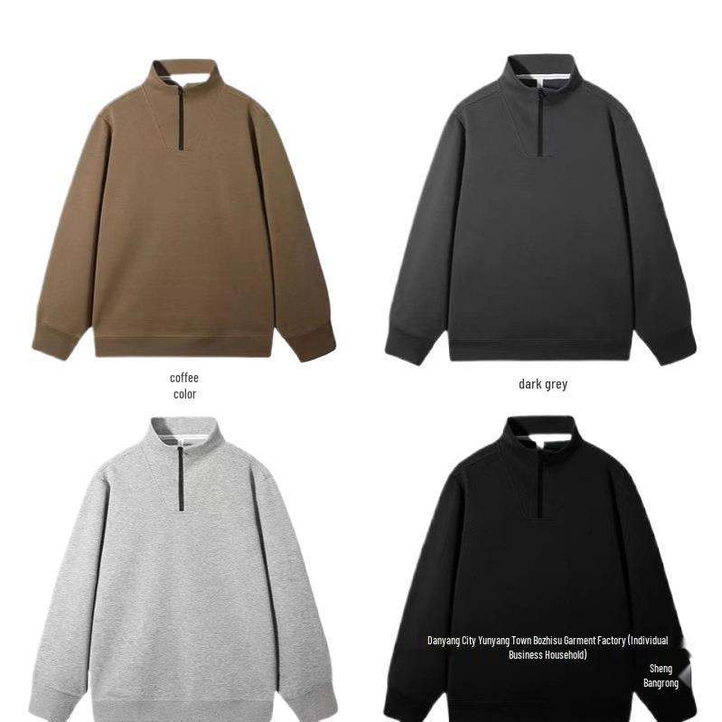 Men's Thick Stand-Collar Half-Zip Casual Sweatshirt – Heavyweight, Spring/Autumn Trend, Solid Color
