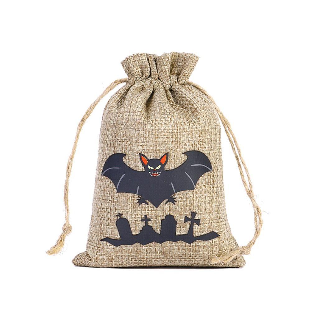2PCS 10*15cm Halloween Gift Bag Cartoon Pattern Linen Candy Cookies Bag Festival Supplies Packaging Drawstring Bundle Bag