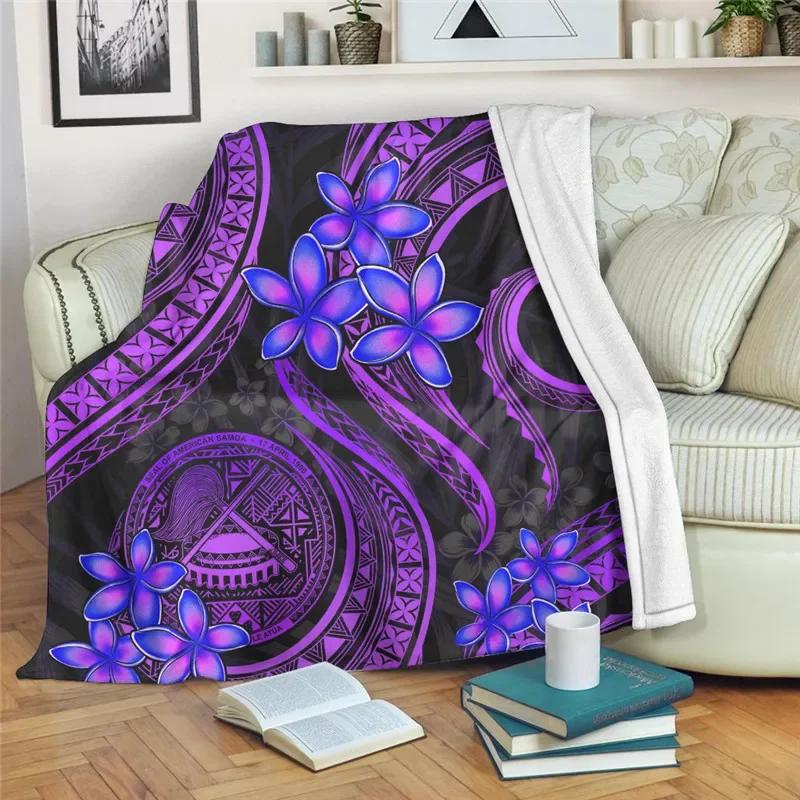 Hawaiian Polynesian Plumeria Pattern Flannel Throw Blanket Soft Lightweight Warm Decoration Soft Bed Home Sofa Kids Adults Gifts